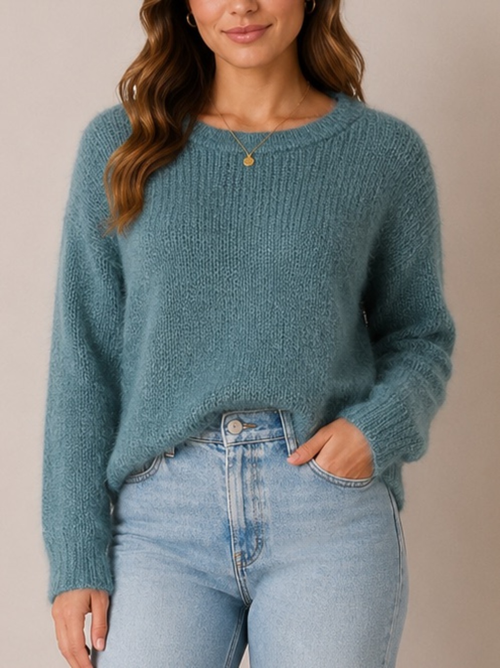 Vero Moda Fuzzy Knit Soft Stretchy Sweater Top Teal Size Small